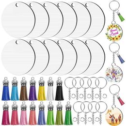 Sublimation Blank Products Keychain Round Shaped Earring with Keyring Tassel for Key Chain Jewelry Earring DIY Craft Making Tool 240311