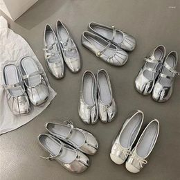 Casual Shoes Bailamos Spring Autumn Square Toe Ballet Fashion Low Heel Mary Jane Casaul Silver Shallow Buckle Soft Flats Mujer