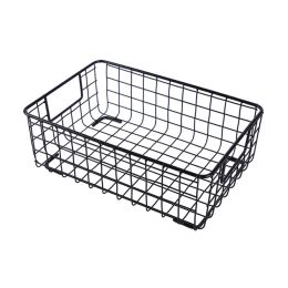 Baskets Creative Metal Wire Storage Basket with Handle Wrought Iron Sundries Container Kitchen black