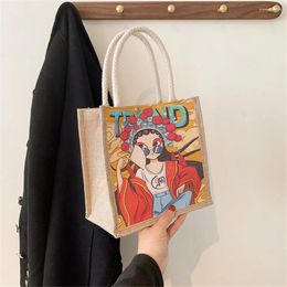 Shoulder Bags Canvas Handbags Peking Opera Zipper Shopping Bag Ethnic Style Lunch Women Casual Tote Cosmetic Mobile Phone Storage