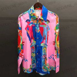 Men's Casual Shirts Bohemian Holiday Print Shirt For Men 2022 Fall Portrait Print Shirt Fashion Long Slve Hip Hop Party Stagewear Social Shirt T240325