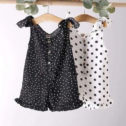 Kids Overalls Polka Dot Baby Girls Clothes Baby Rompers Kids Jumpsuit Summer Sleeveless Button 1-5Y Girls Outfits 240323