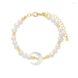 Charm Bracelets ALLME Delicate Freshwater Pearl Beaded Bracelet For Women Femme White Natural Shell Moon Bridal Accessories