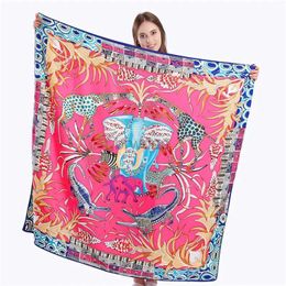 Sarongs POBING 100% Twill Silk Square Scarf Animal Printed Womens Scarf and Wrapped Giraffe Neckline Spanish Fountain Cacocol Large Bandage 24325