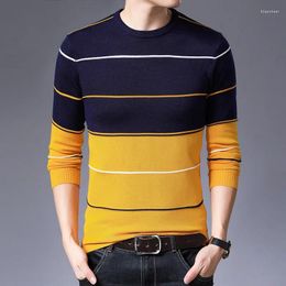 Men's Sweaters Spring And Autumn Knit Sweater Striped Fashion Youth Slim-fit Crewneck Long-sleeved Trendy Base Shirt