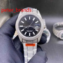 NEW iced out stainless steel 39mm shiny case black face automatic smooth sweeping hands diamonds everythere in buckle high quality257R