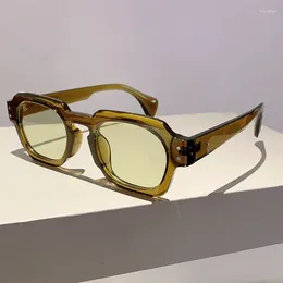 Sunglasses 2024 Polygon Classic Rivet Women For Men Vintage Sun Glasses Designer Punk Olive Green Eyeglass