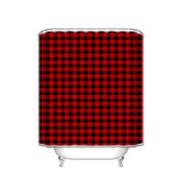 Curtains Rustic Red Black Buffalo Cheque Plaid Pattern Waterproof Polyester Fabric Bathroom Shower Curtain Set with Hooks Shower Curtains