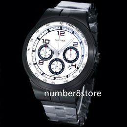 Chronotimer Sports Car Mens Watch Flyback Quartz Chronograph Black Stainless Steel Sapphire Crystal White Dial Oversize Swiss Wristwatch Waterproof 11 Colors