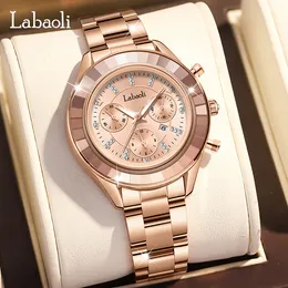 Womens steel watch calendar fashion three eyes chronograph watch for women