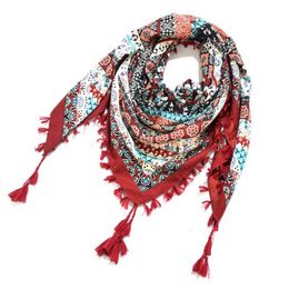 Sarongs New Fashion Bohemian Cotton Womens Square Scarf Printed Shawl Russian Ethnic Style Womens Bag Winter Tassel Scarf 240325