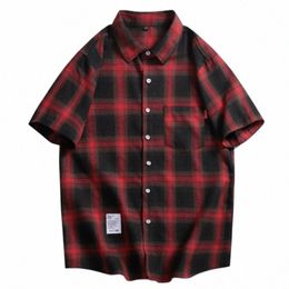 men's Plaid Shirt Short Sleeve Regular Fit Men Casual Oversized Shirt Leisure Autumn Male Blouse New Plus Size 4XL w3xU#