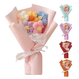 Decorative Flowers Knitting Bouquet Flower Hand-Knitted Fake Knit Home Table Crochet Floral Bouquets