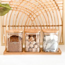 Jars Coffee Sugar Tea Sealed Jar Combination Kitchen Organiser Canisters Supplies Flavouring Glass Jar Condiment Storage