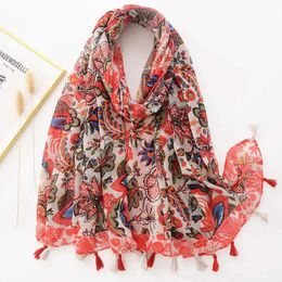 Sarongs Womens Fashion Aztec Cute Floral Tassel Adhesive Shawl Scarf Womens Printed Pashmina Stoll Bag Snold Buvandas Muslim Headband Sjaal 240325