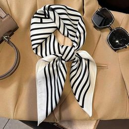 Sarongs 70CM Silk Square Scarf Womens Ribbon Printed Scarf Headband Fashion Womens Hair Shawl Bag Womens Neckband Headband 240325