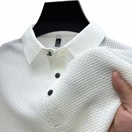 summer Breathable Men's Halter Hollow Short Sleeve Polo Shirt Ice Silk Busin Fi T-shirt Men's Brand Clothing z7LO#