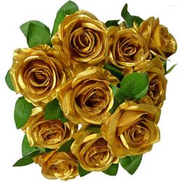 Decorative Flowers 1 Bunch Fake Silk Rose 10 Heads Bouquet For Home Parties Floral Arrangement Artificial