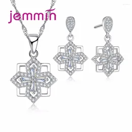 Necklace Earrings Set Authentic 925 Sterling Silver White Crystals Stackable Wedding Engagement Jewellery