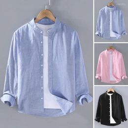 Men's Casual Shirts Men Shirt Stylish Stand Collar Cardigan Coat With Single-breasted Design Long Sleeves Plus Size Options For A