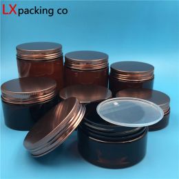 Jars Free Shipping 50 80 100 150 200 250 ML Plastic Brown Empty Pack Tank Jar Bronze Aluminium Cover Cream Container Bottles 30PCS