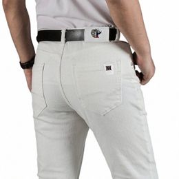 2023 Primavera Novos Homens Stretch Branco Jeans Estilo Clássico Slim Fit Calças Macias Masculino Marca Busin Calças Casuais Y4Bq #