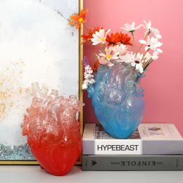 Albums New Transparent Heart Resin Vase Anatomical Heart Flower Vase Ornament Craft Planter Pot for Office Living Room Bedroom Desktop