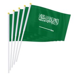 Accessories PTEROSAUR 14*21cm Saudi Arabia Hand Flag, World Middle East SA Saudi Arabia Arabian National Small Waving Flag Desk Decor Gifts