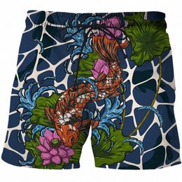 Serie Koi Pantaloncini maschili Nuovi pantaloni sportivi da spiaggia Abbigliamento da uomo corto Stampa 3D Casual Oversize Estate 2022 Bermuda unisex da donna T1jt #