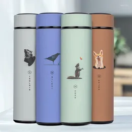 Water Bottles Fashionable 304 Stainless Steel Insulated Cup With Cartoon Animal Pattern Straight Casual Student