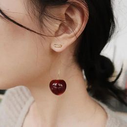 Dangle Earrings 1 Pair Cute Simulation Red Cherry Gold Colour Fruit Stud Women Girl Gift Simple Drop Female Fashion Jewellery Accessories