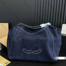 42x35cm Women Designer Blue Denim Hobo Bag Embroidery Decoration Silver Matelasse Chain Large Capacity Casual Travel Airport Shoulder Handbag Luxury Tote