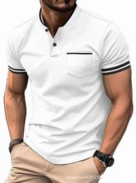 spot cross-border Amaz AliExpr 2024 spring men's short-sleeved solid Colour standing collar pocket fi sports Polo shirt b4vc#