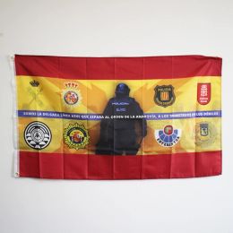 Accessories Flag of spain with police shields and phrases of the thin blue line civil guard 3x5ft 90x150cm 100d polyester