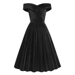 Casual Dresses Women's Solid Colour Velvet Boat Collar Christmas Dress Elegant Retro Large Swing Waist Party For Women Formal