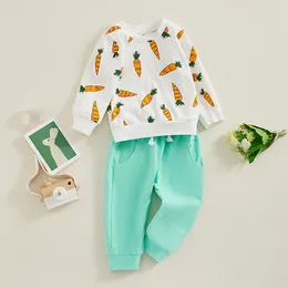 Clothing Sets Toddler Baby Boy Easter Outfit Long Sleeve Sweatshirt Carrot Print Top Jogger Pants Sweatpants 2-piece Tracksuit Spring