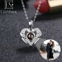 EthShine Personalised Po Necklace 925 Sterling Silver Customised Heart Projection with Picture Christmas Gift 240309
