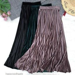 Skirts 2023 Autumn And Winter Gold Velvet Pleated Metallic Colour Large Skirt Fashion Women Womens Long