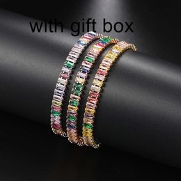 bracelet necklace mossanite Pop Hip Hop Coloured Zircon Bracelet 2.5 * 5mm Rectangular Full Diamond Bracelet