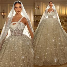 Glamorous crystal ball gown Wedding Dress for bride beading lace pearls straps wedding dresses Dubai saudi arabic robe mariage Bridal gowns