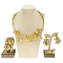 Necklace Earrings Set Brazilian Gold Plated Luxury Women Jewellery Two Colour Ball Bead Wedding Party Gift