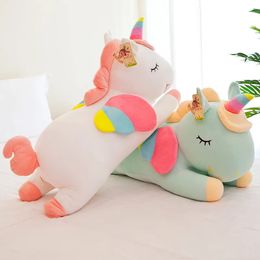 Cute internet celebrity unicorn doll plush toy on bed, dreamy girl heart cloth doll pillow, female birthday gift