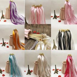 Party Decoration 50/20pcs Lot Colourful Stain Ribbon Wedding Stick Mixed Colour Wands With Gold Bells Layout For