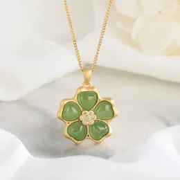 Pendants Temperament Jade Clover Flower Pendant For Lady Anniversary Accessories Trendy S925 Chain Necklace Women Jewelry