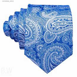 Neck Ties Neck Ties Barry.Wang Jacquard Silk Men Tie Handkerchief Cufflinks Set Blue Red Green Gold Paisley Necktie for Male Wedding Business Party Y240325