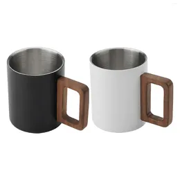 Mugs Stainless Steel Coffee Mug Double Wall With Anti Scald Wood Handle Breakfast For Camping Kitchen Office Parties Family