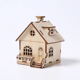 Crafts 3D Wooden House Model Assembly Model Puzzle Kits Toys Gifts Desk Decoration for Children Kids Adults Teens