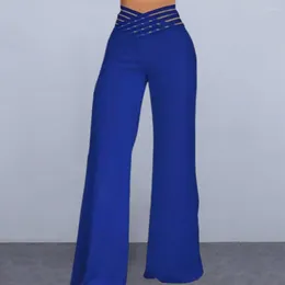 Women's Pants Loose Fit Trousers Elegant Wide Leg For Women Stylish Office Lady With Hollow Design High Waistband Solid Colour