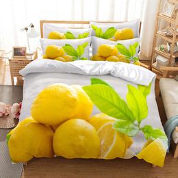 Housse De Couette Bedding Set Fruit Lemon Blue Green Winter Duvet Pillowcases Light Colour Bedroom Comforter Cover Dropship