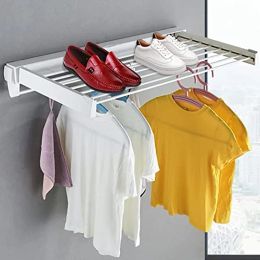 Racks Folding Drying Rack,Clothes Laundry Drying Rack,Collapsible Wall Mounted Hanger 7 Drying Rods (White)
